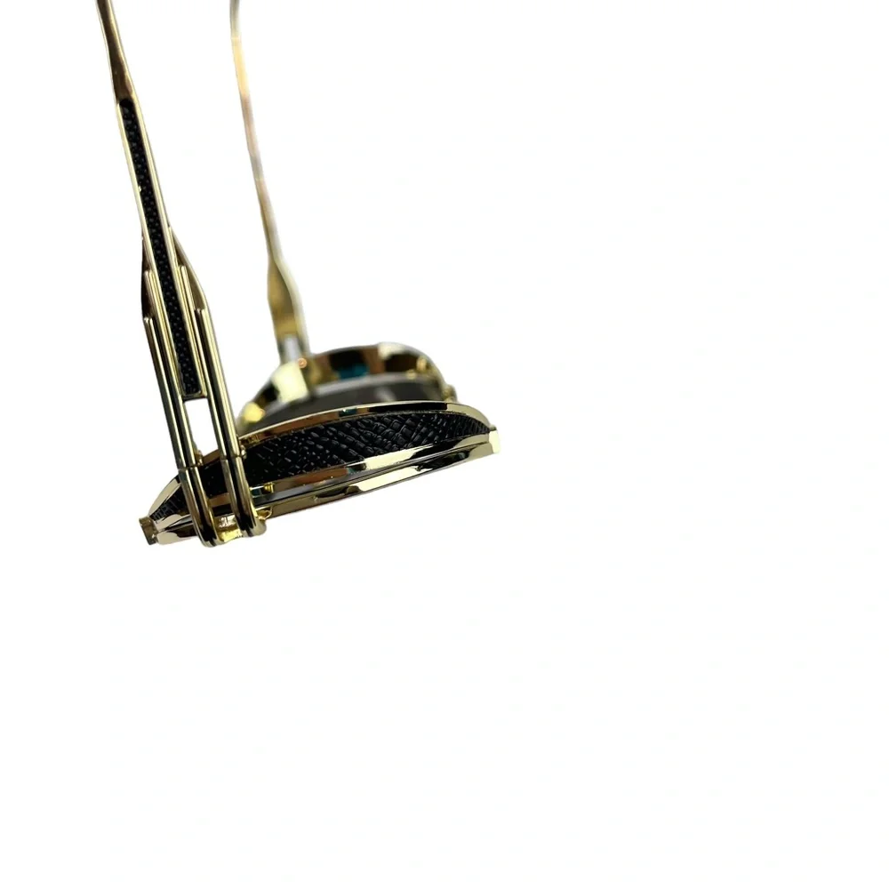 AVIATOR Gold Metal Frame Blue Purple Lense Faux Leather Black Trim Sunglasses - Picture 13 of 15